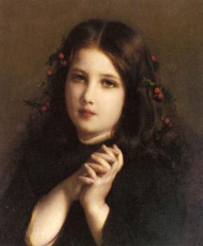 埃蒂安 阿道夫 皮奧特 A Young Girl with Holly Berries in her Hair